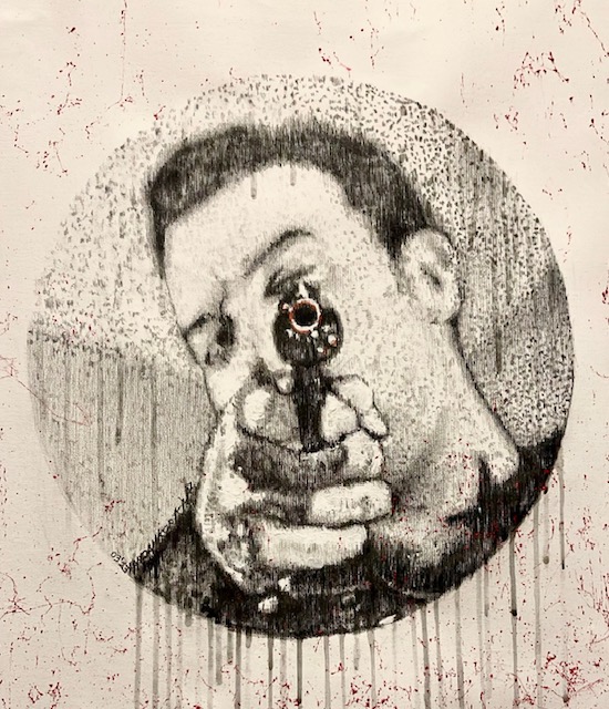 Handan Korkmaz no 25 diam 50 cm. pencil, acrylic, spray paint on canvas